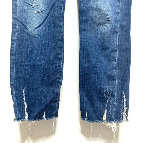 Zara Denim Raw Hem Mid Rise Skinny Medium Wash Blue Jeans Distressed size 6 - Picture 3 of 9